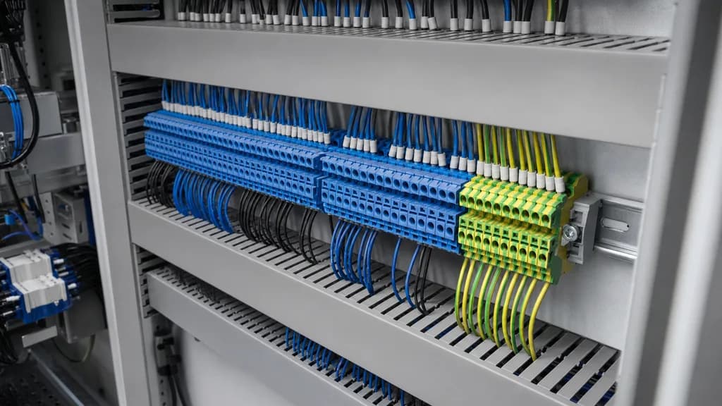 Neutral quality visualization of organized terminal blocks and wire ducts