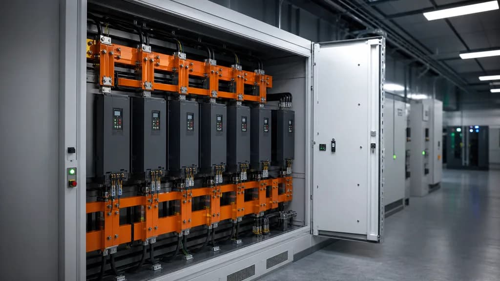 Unbranded closed industrial drive cabinet with safe cable entries