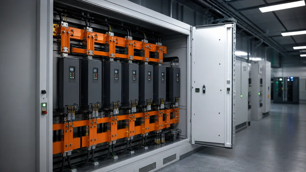Unbranded closed industrial drive cabinet with safe cable entries